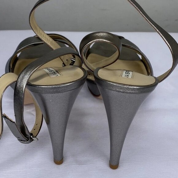 Via Spiga Womens Sandals Gray Size 9.5M Lyra High Cone Heel Ankle Strap Buckle - Picture 2 of 8